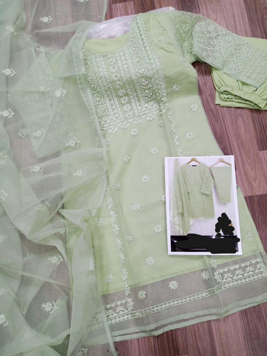 Stunning Women's Stitched Organza Embroidered Design 3pcs