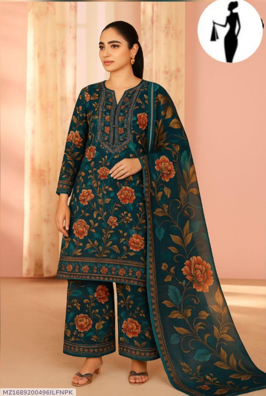 3pcs Women's Stitched Lawn Sequins Embroided Suit