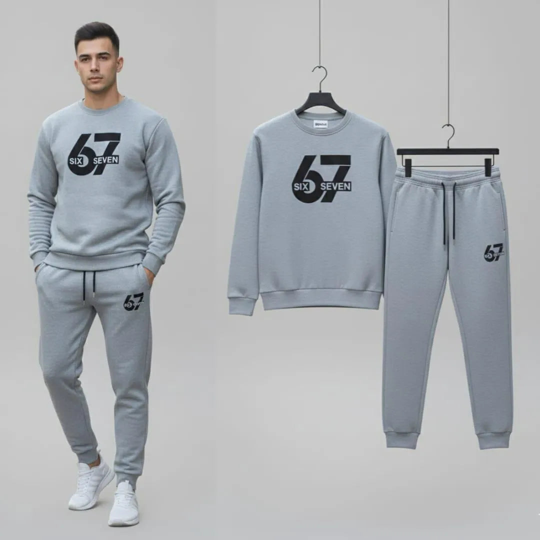 67 Grey Printed Sweatshirt Track Suit