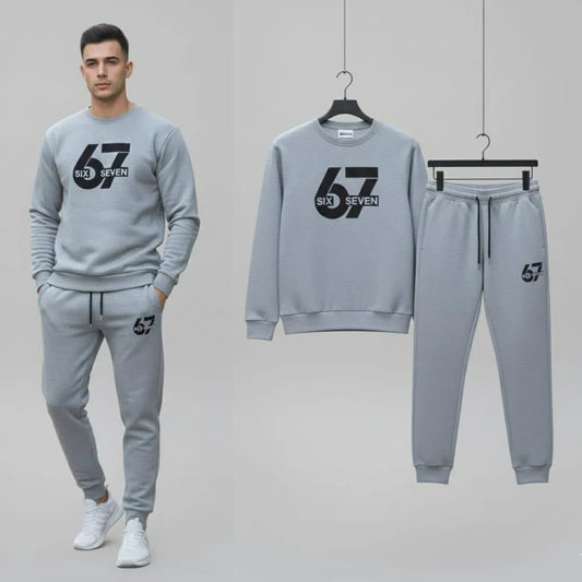 67 Grey Printed Sweatshirt Track Suit
