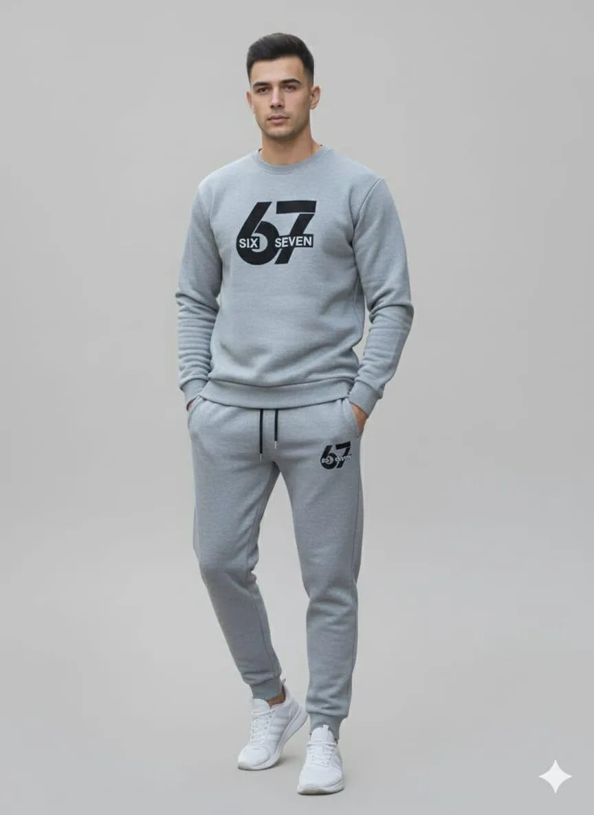 67 Grey Printed Sweatshirt Track Suit