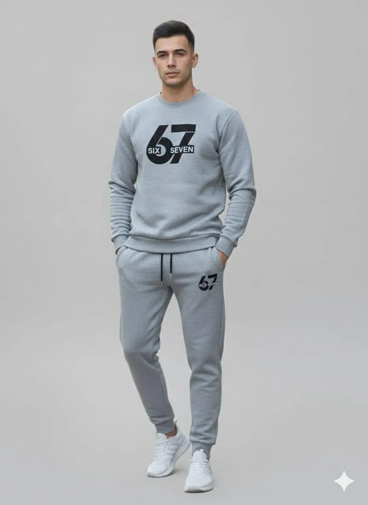 67 Grey Printed Sweatshirt Track Suit
