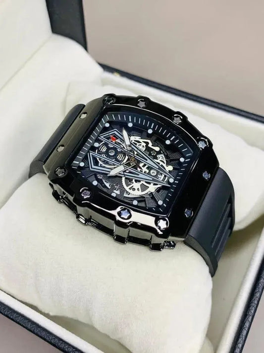 Riches Black Belt Skeleton Watch