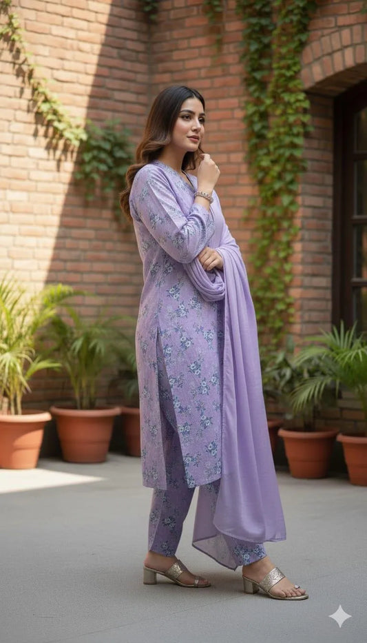 Stylish Women's Printed Khadar Suit with Dopata 3pcs