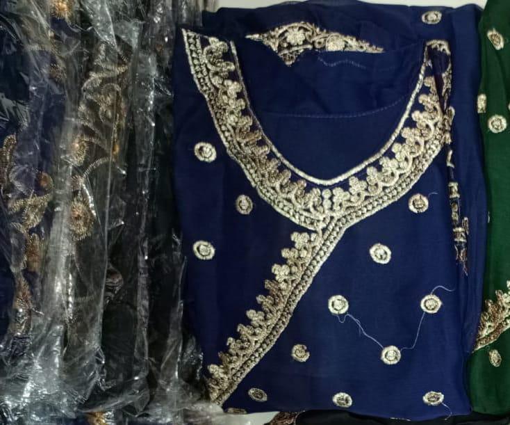 3pcs Chic Women's Stitched Chiffon Embroidered Maxi Suit Set