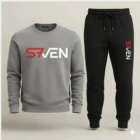 Seven-7 Printed Fleece SweatShirt Tracksuit for Men