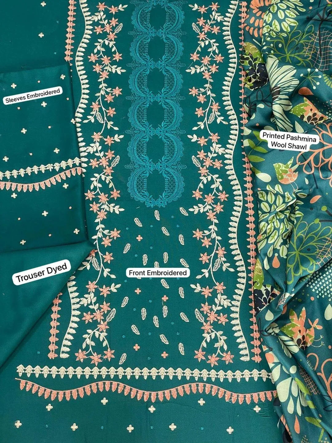 3 pcs Women's Unstitched Embroidered Suit