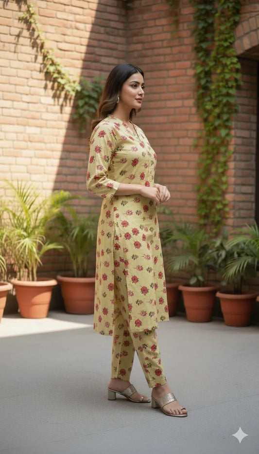 Stylish Women's Printed Khadar Suit with Dopata 3pcs Vibrant Yellow Printed