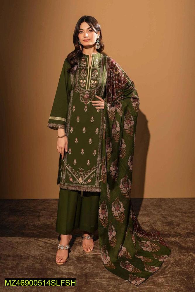 3 pcs Women's Unstitched Printed Lawn Suit