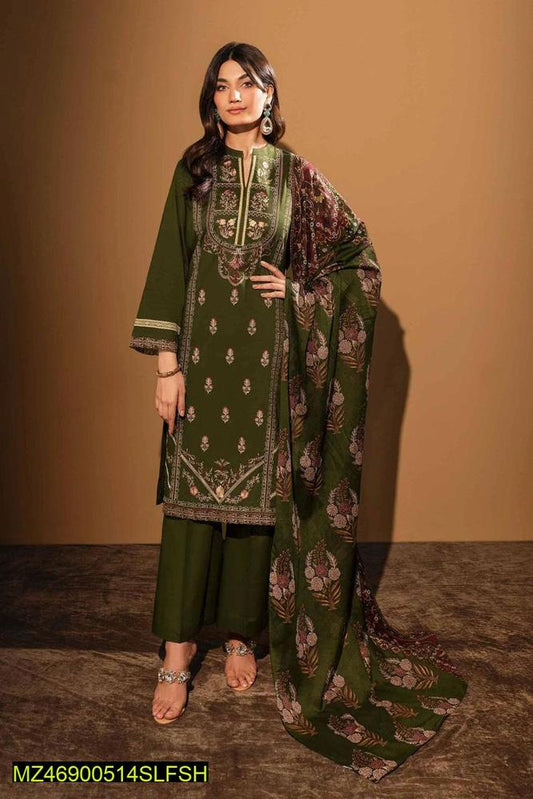 3 pcs Women's Unstitched Printed Lawn Suit