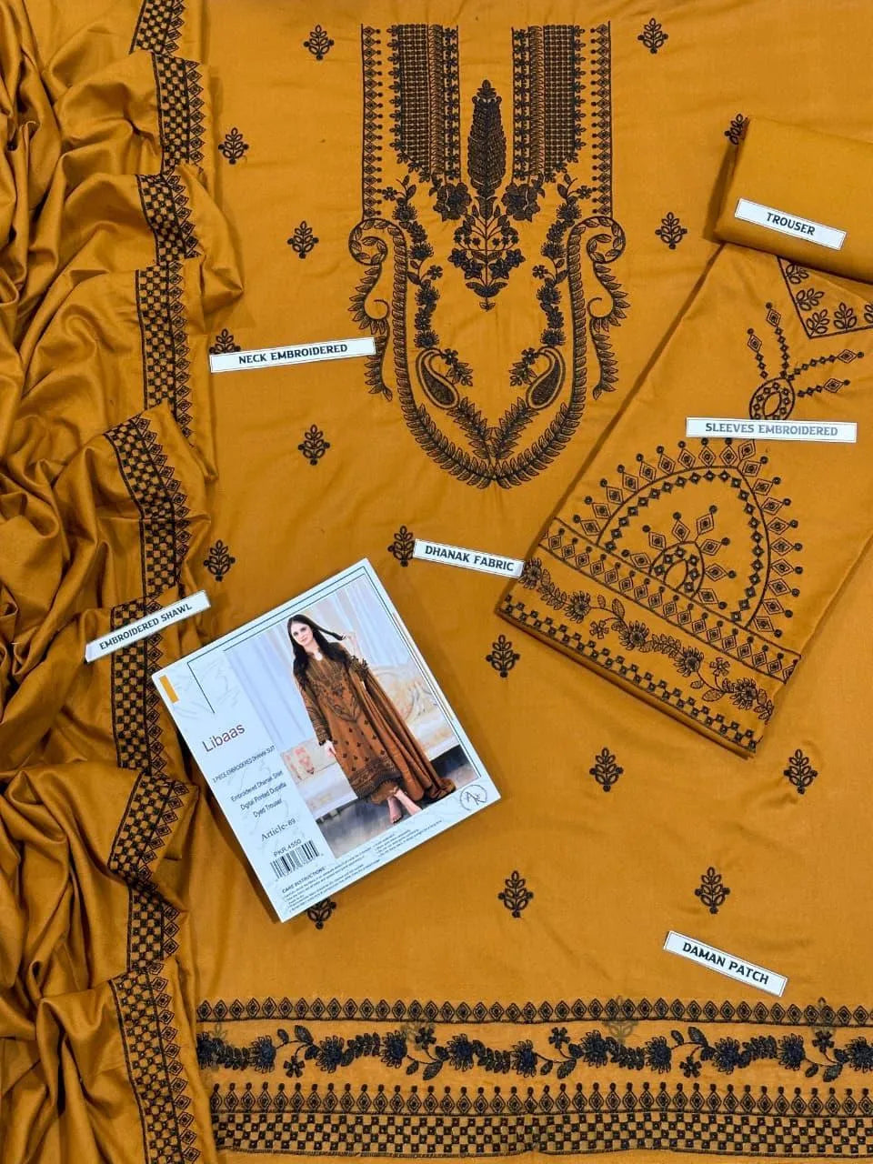 3 pcs Women's Unstitched Embroidered Suit