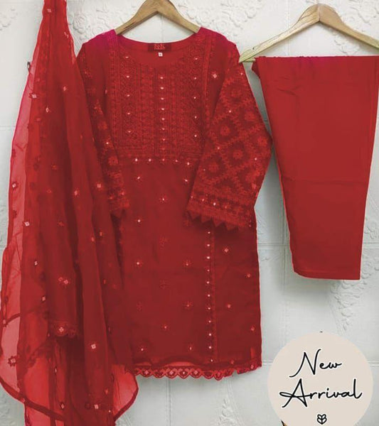 Stunning Women's Stitched Organza Embroidered Design 3pcs