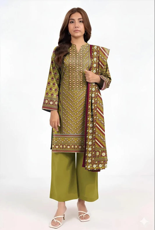 3 pcs Women's Unstitched Printed Suit